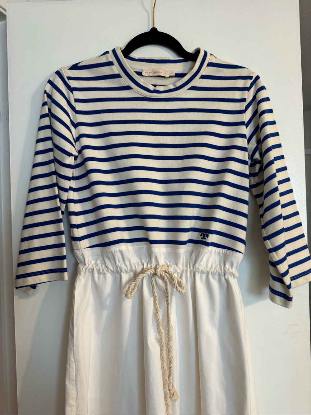 Tory Burch Sailor Blue & White Drawstring Maxi Dress